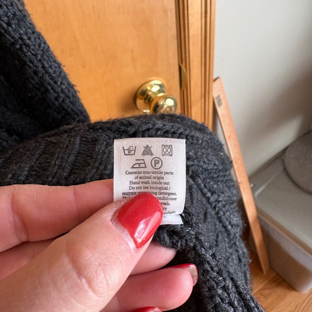 Pure Collection Cardigan Women Medium Grey Wool Cashmere Cable Knit Long Sweater - Picture 6 of 9